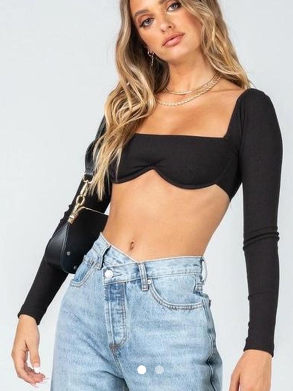 Princess Polly Black Long-Sleeve Square Neck Crop Top